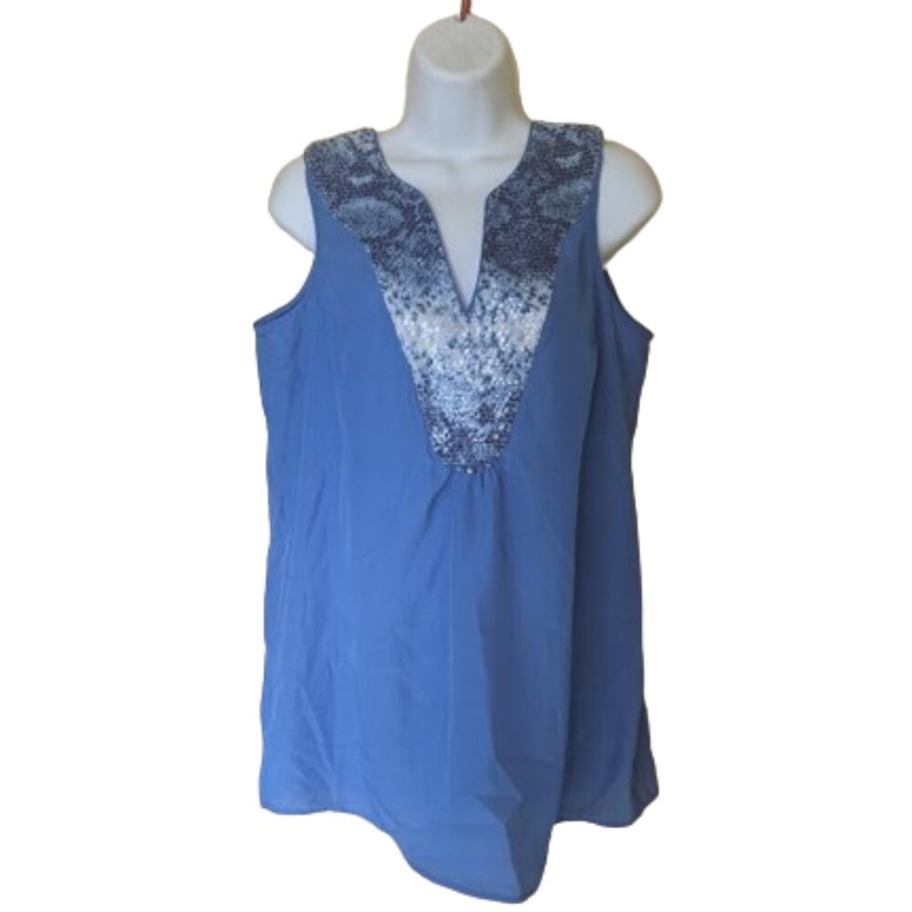Blue Sleeveless Top Blouse with Sequins Size Medium